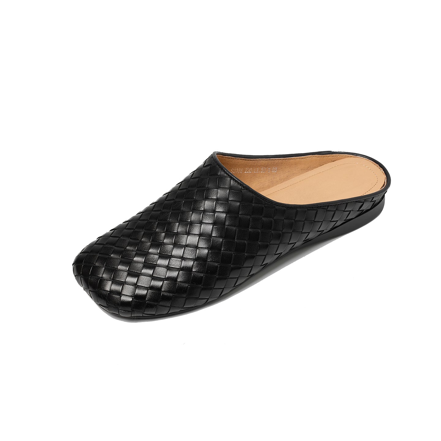 Women's Handwoven Full-Grain Leather Mules - Premium Cowhide Square Toe Slip-On Slides in Black