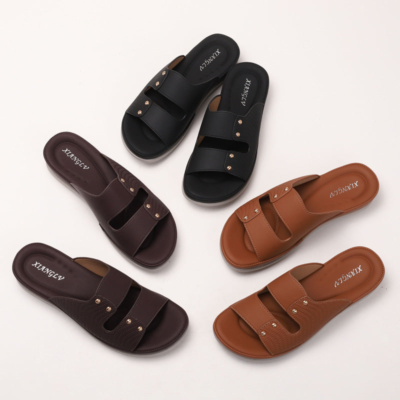Women's Bohemian Beach Sandals – Round Toe Casual Slip-On Slides for the Beach
