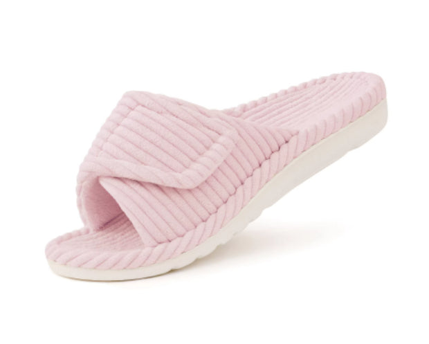 Sarah Express Corduroy Velcro Adjustable Slide Sandals Pink