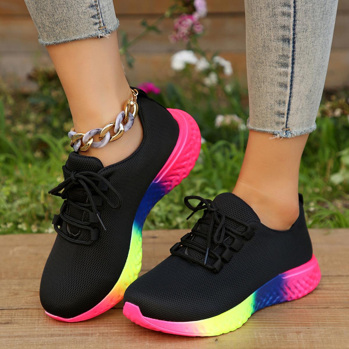 Sarah Express Rainbow Gradient Sole Lace Up Sneakers