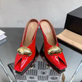 Sarah Express Square Toe Patent Leather High Heel Pumps Red