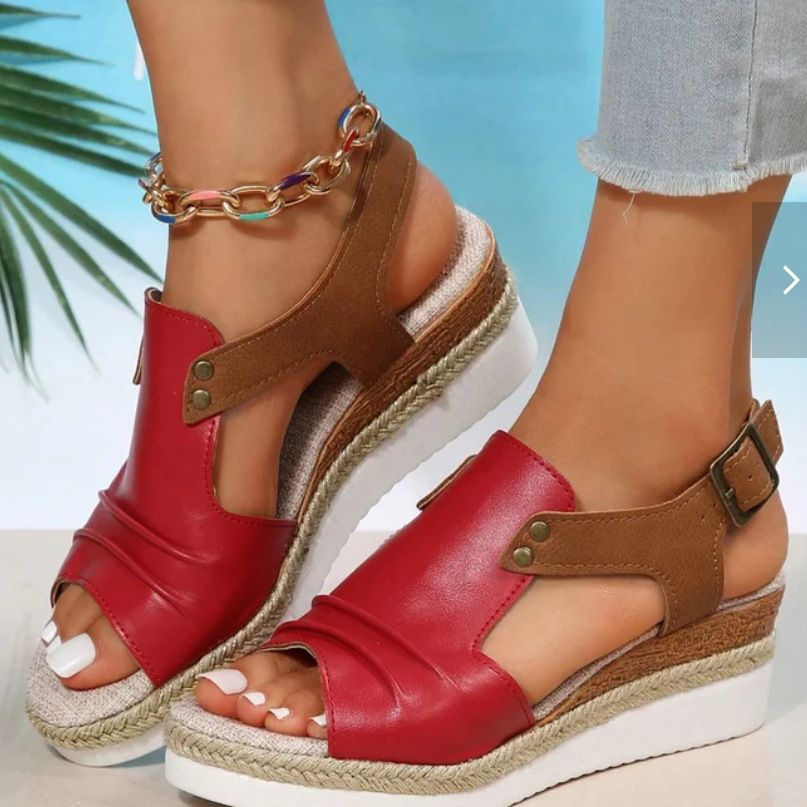 Sarah Express Peep Toe Wedge Sandals With Buckle