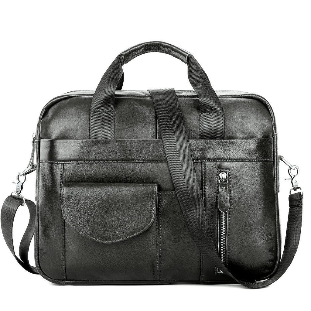 Sarah Express Structured Leather Crossbody Travel Briefcase Black 10inches
