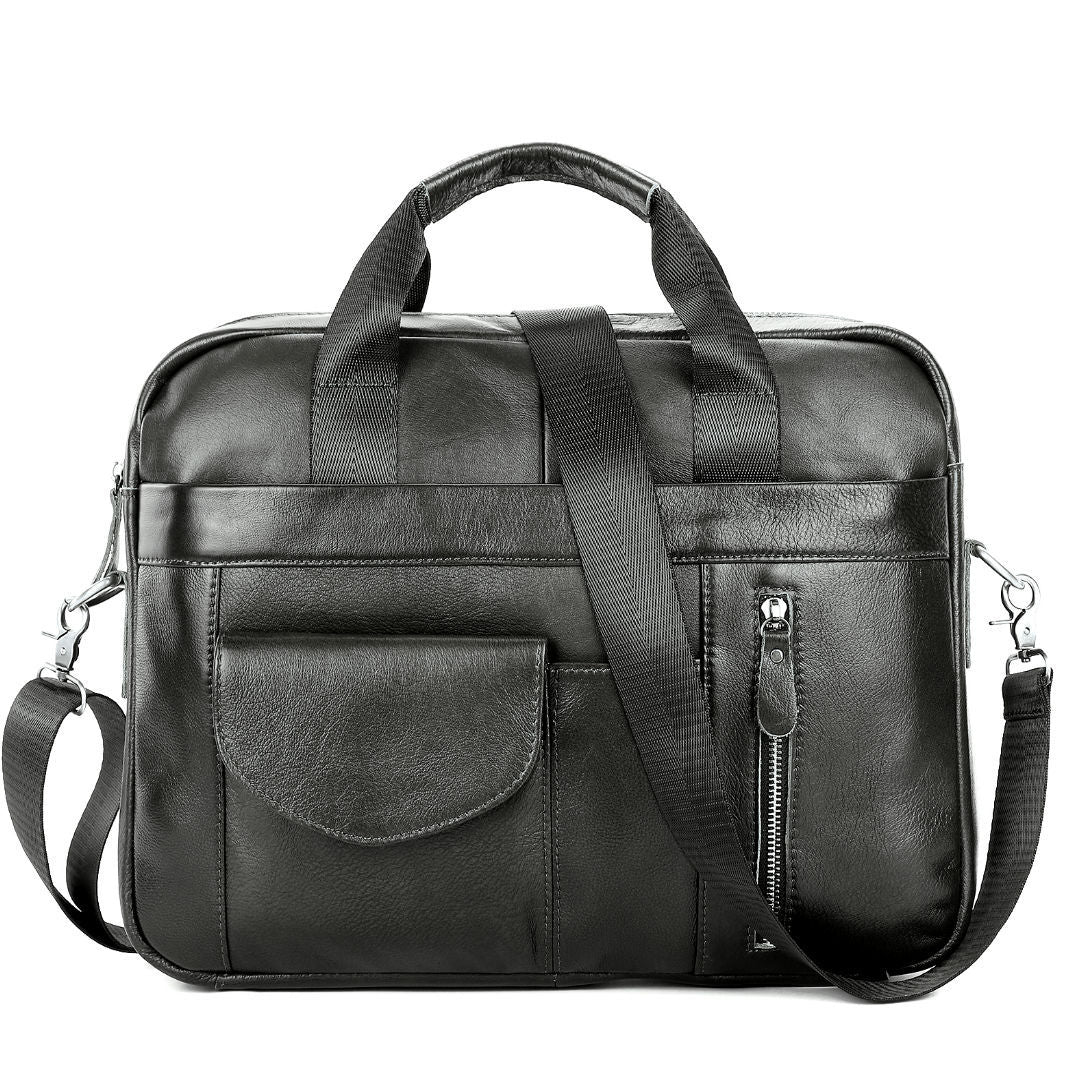 Sarah Express Structured Leather Crossbody Travel Briefcase Black 10inches