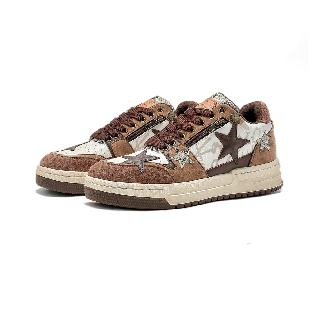 Sarah Express Brown Star Retro Board Sneakers