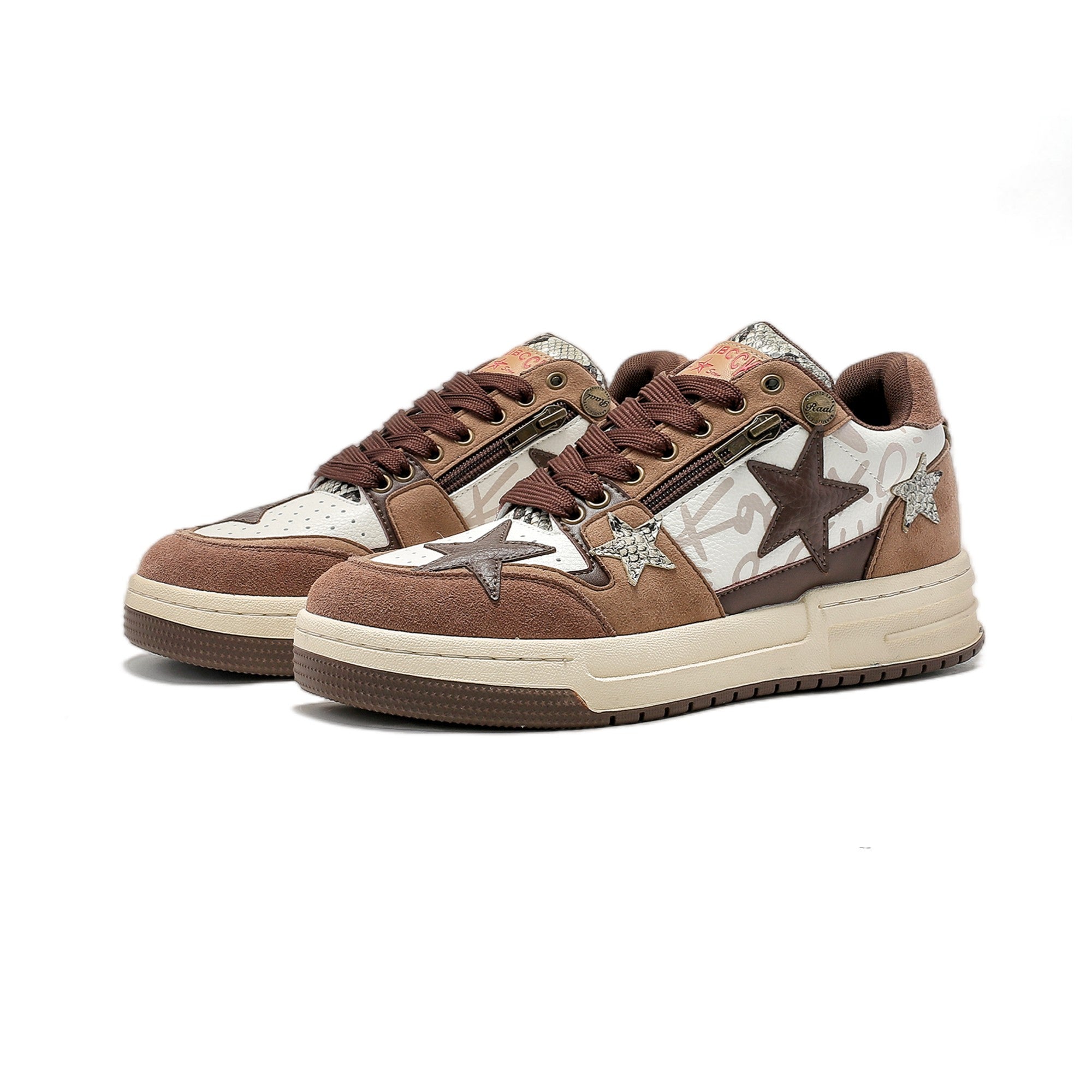 Sarah Express Brown Star Retro Board Sneakers