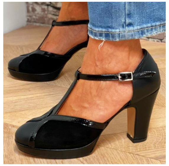 Sarah Express Round Toe Chunky Heel Pumps