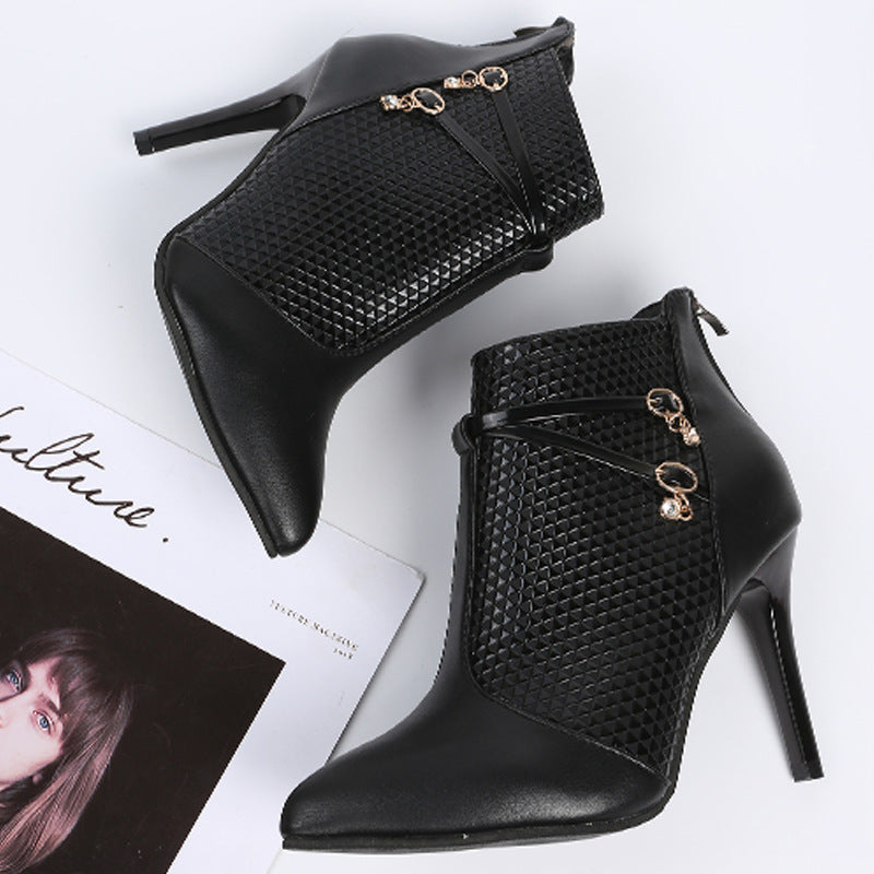 Sarah Express Pointed Toe Stiletto Ankle Boots Matt black