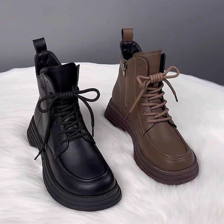 Sarah Express Chunky Sole Mid-Calf Lace-Up Boots