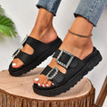 Sarah Express Rhinestone Buckle Platform Slide Sandals Black