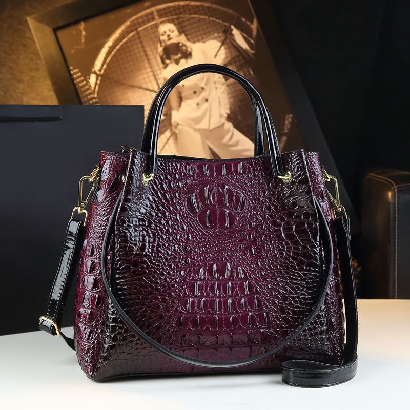 Sarah Express Crocodile-Print Textured PU Leather Shoulder Bag Purple