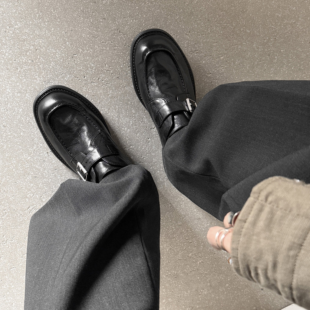 Sarah Express Washed Leather Monk Strap Loafers