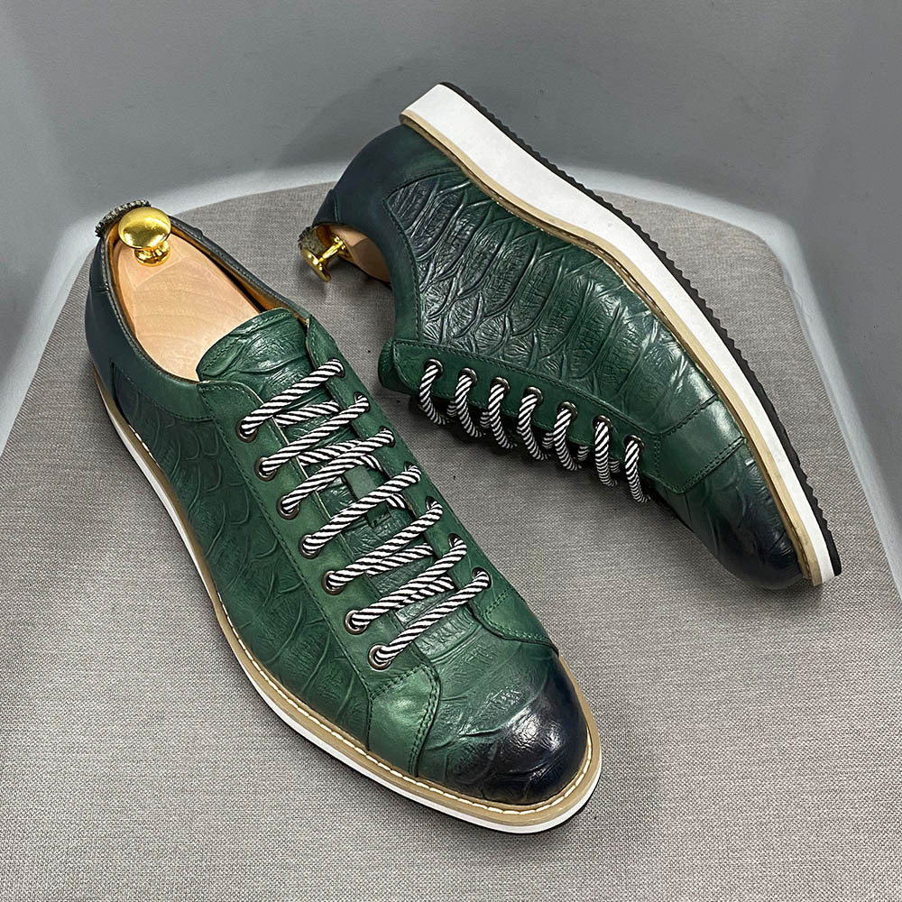 Sarah Express Embossed Pattern Lace Up Men Shoes Green