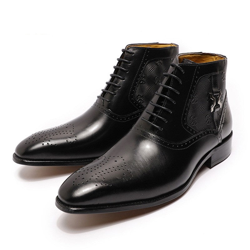 Sarah Express Men's Pointed Toe Lace-Up Leather Boots
