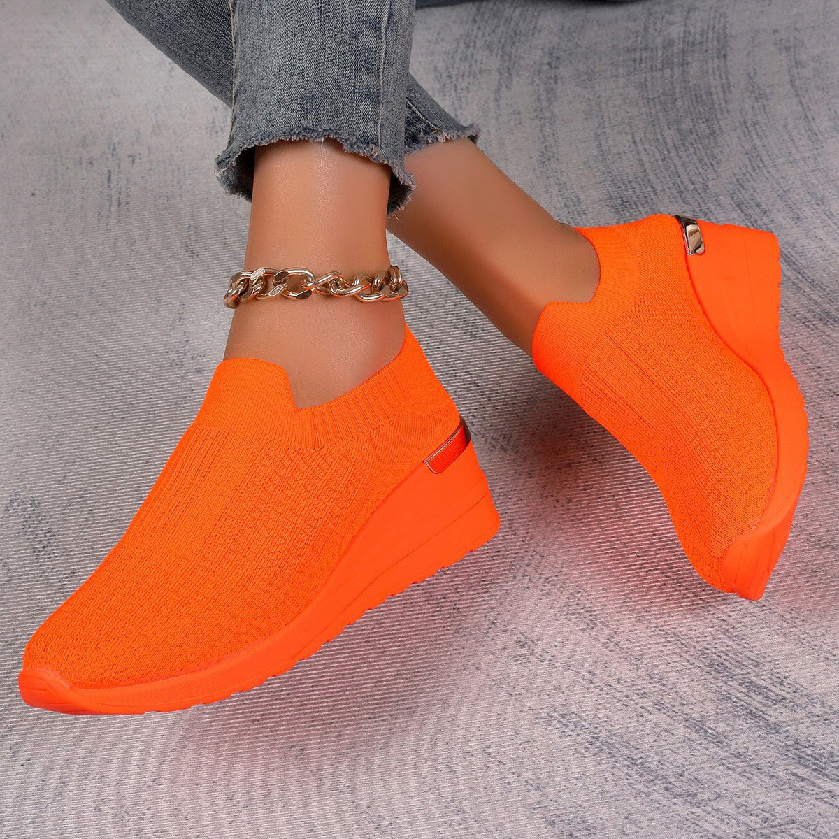 Sarah Express Flyknit Mesh Breathable Wedge Platform Sneakers