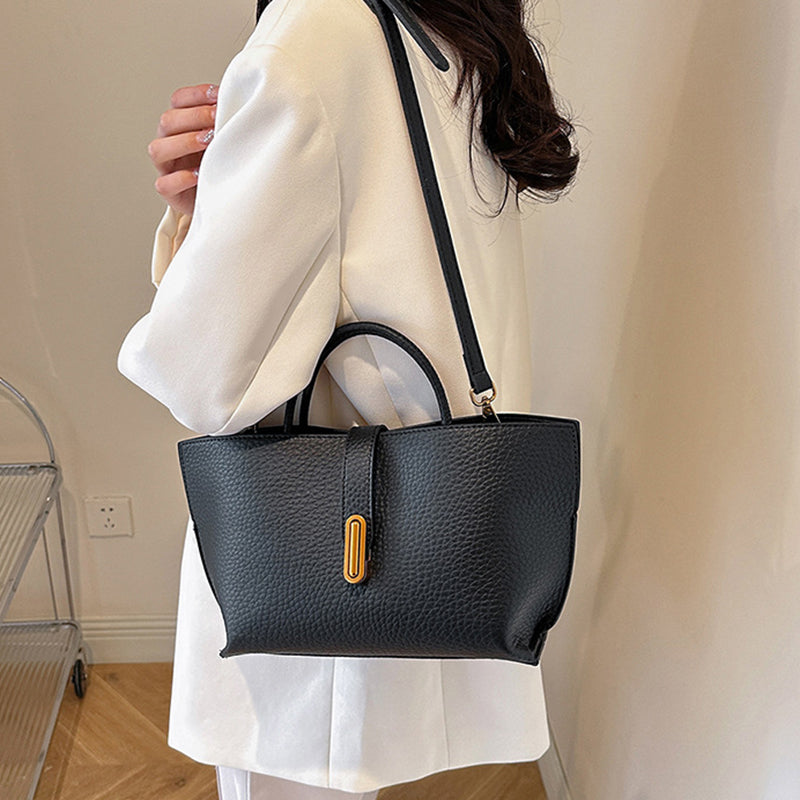 Sarah Express Litchi Pattern Structured Shoulder Bucket Bag