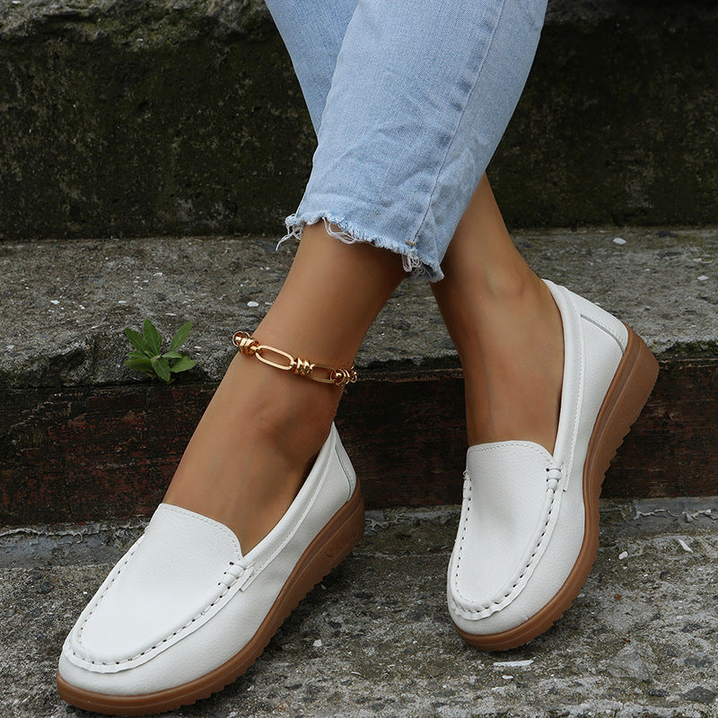 Sarah Express Women's Round Toe Slip-On Flat Loafers White