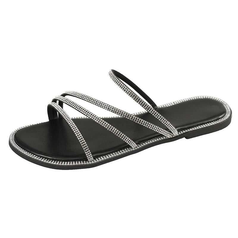Sarah Express Rhinestone Embellished Flat Sandals