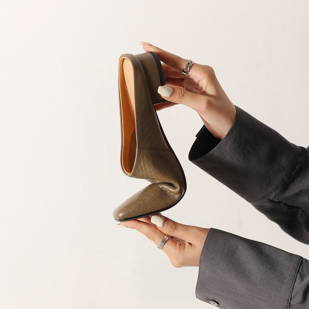 Sarah Express Square Toe Cowhide Low Block Mules