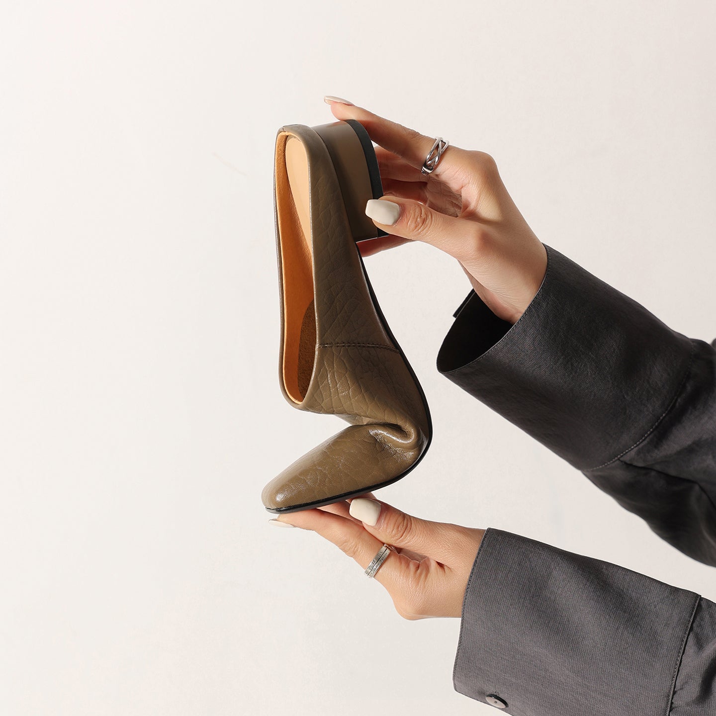 Sarah Express Square Toe Cowhide Low Block Mules