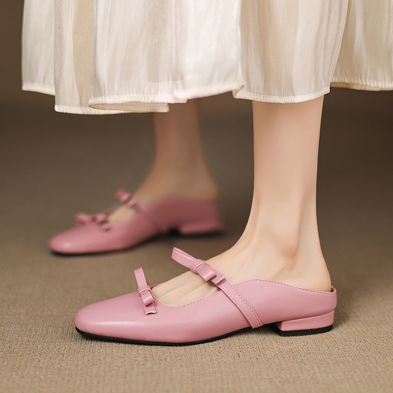 Sarah Express Bow-tied Square-toe Flat Mules