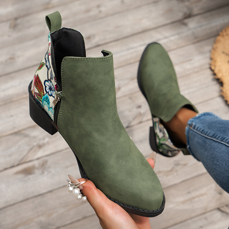 Sarah Express Floral Print Pointed Toe Ankle Boots
