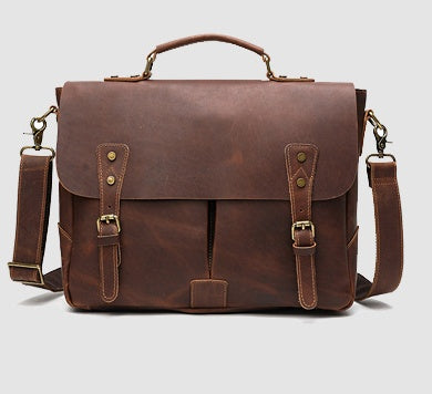 Sarah Express Retro Leather Laptop Briefcase Satchel Red brown