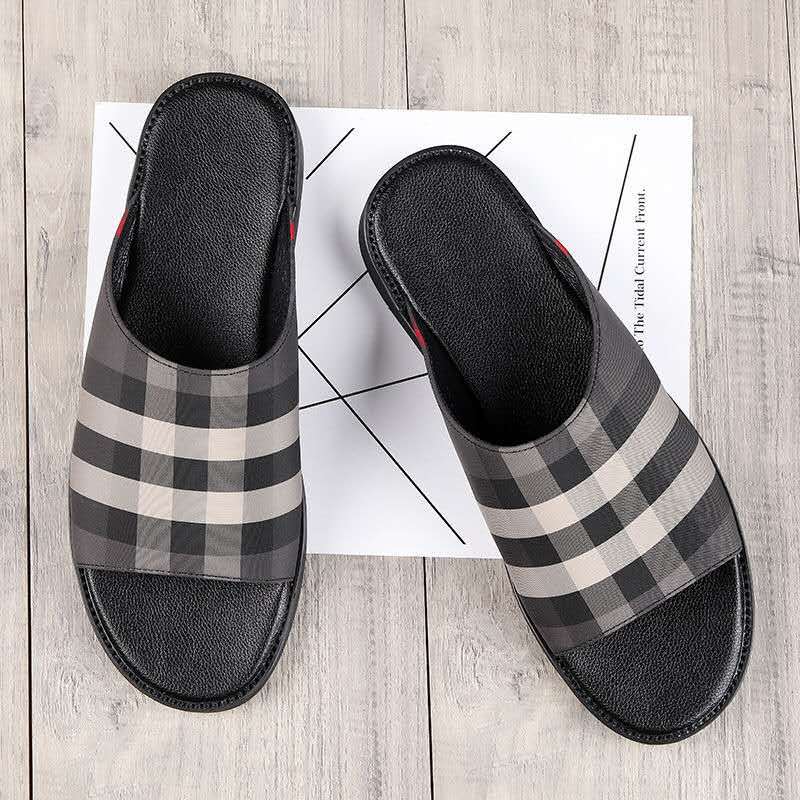 Sarah Express Plaid Pattern Open Toe Casual Slippers