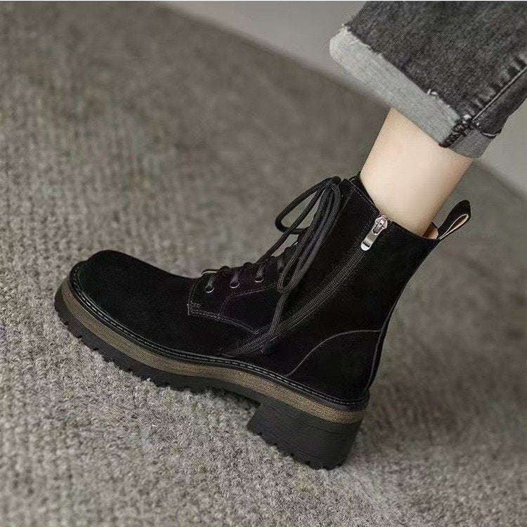 Platform Lace-Up Chunky Heel Ankle Boots – lace-up detail alternate view