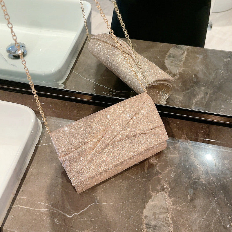Sarah Express Gold Shimmer Envelope Clutch Crossbody Bag