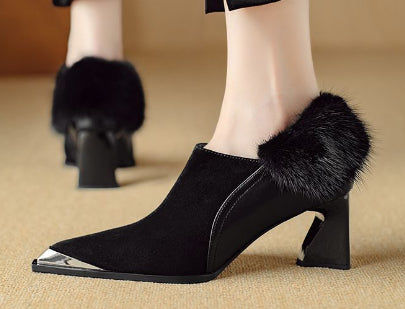 Retro Pointed-Toe Chunky Heel Suede Boots – heel profile alternate view 4