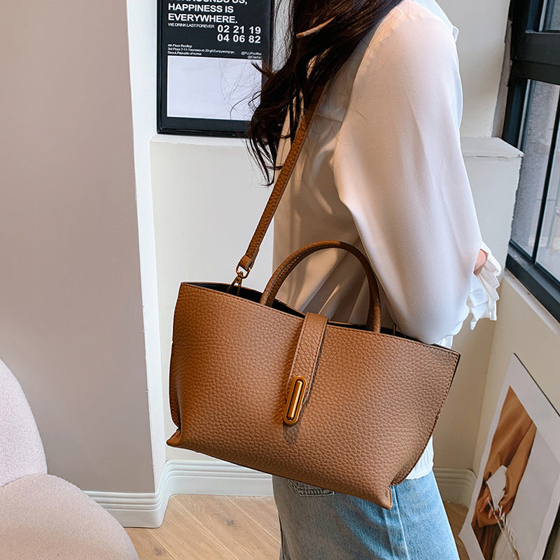 Sarah Express Litchi Pattern Structured Shoulder Bucket Bag