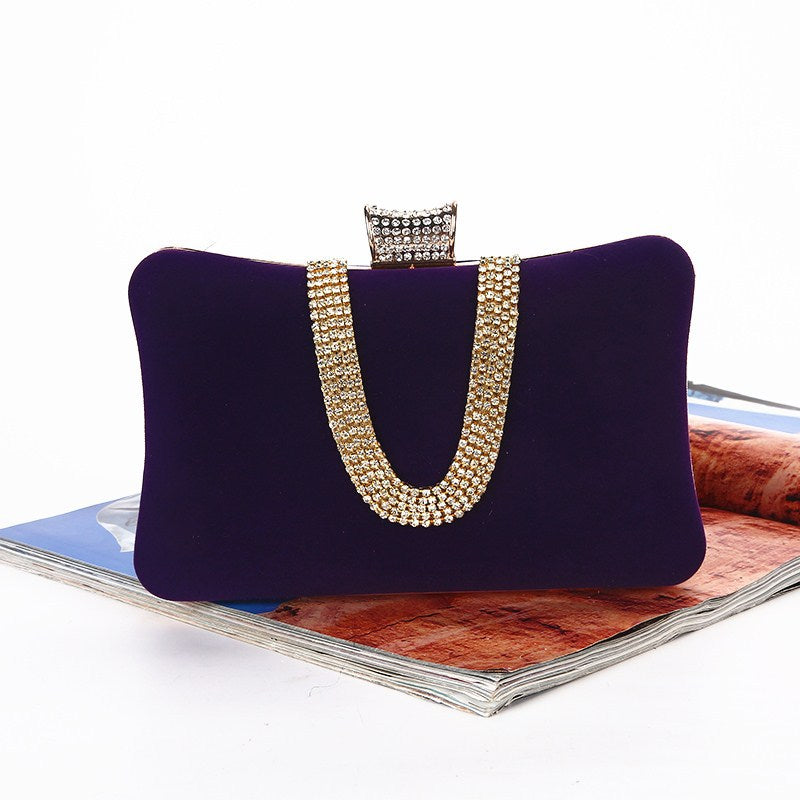 Sarah Express Velvet Diamond Embellished Evening Clutch Bag Purple 20cm6cm12cm