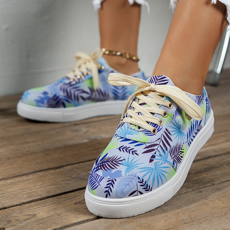 Sarah Express Women's Leaf Print Canvas Lace-Up Sneakers