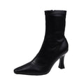 Sarah Express Retro Mid-Calf Pointed Toe Stiletto Boots Black