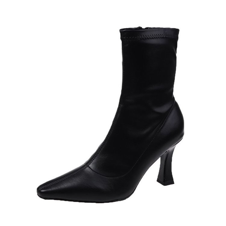 Sarah Express Retro Mid-Calf Pointed Toe Stiletto Boots Black