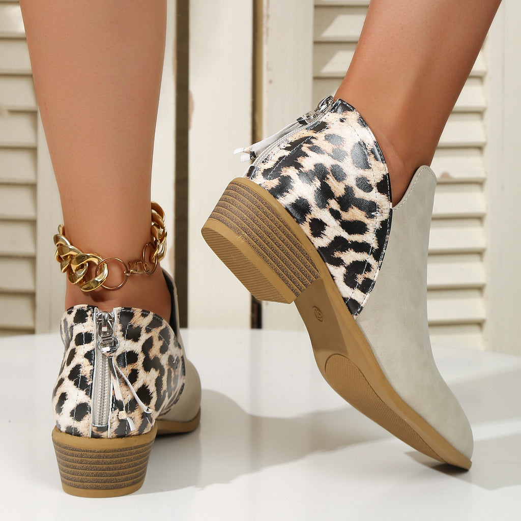 Sarah Express Leopard Print Suede Chunky Heel Boots