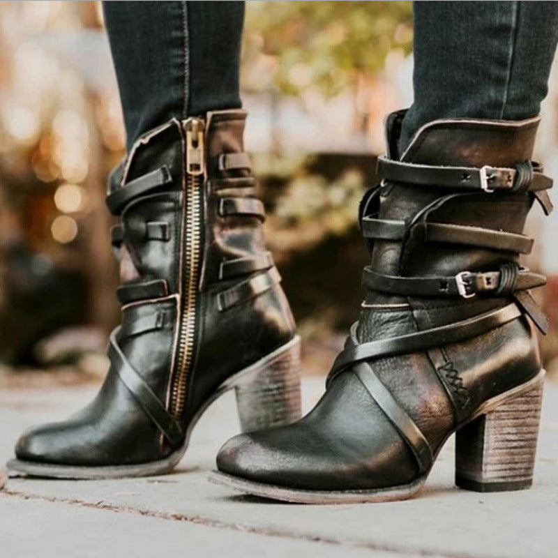 Sarah Express Retro Chunky Heel Ankle Boots