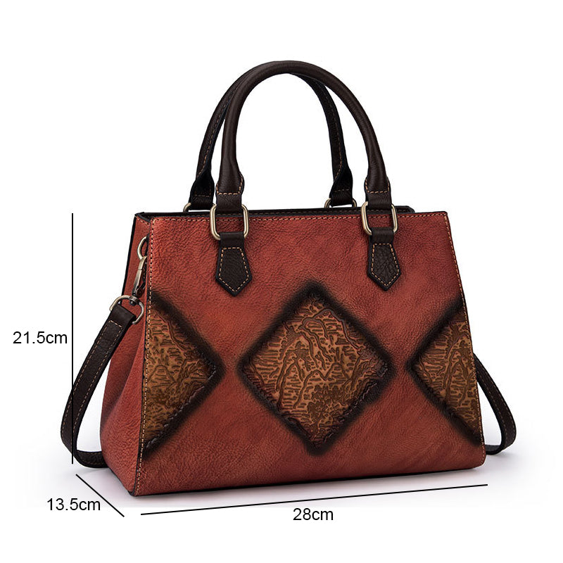 Sarah Express Retro Cowhide Structured Top Handle Bag