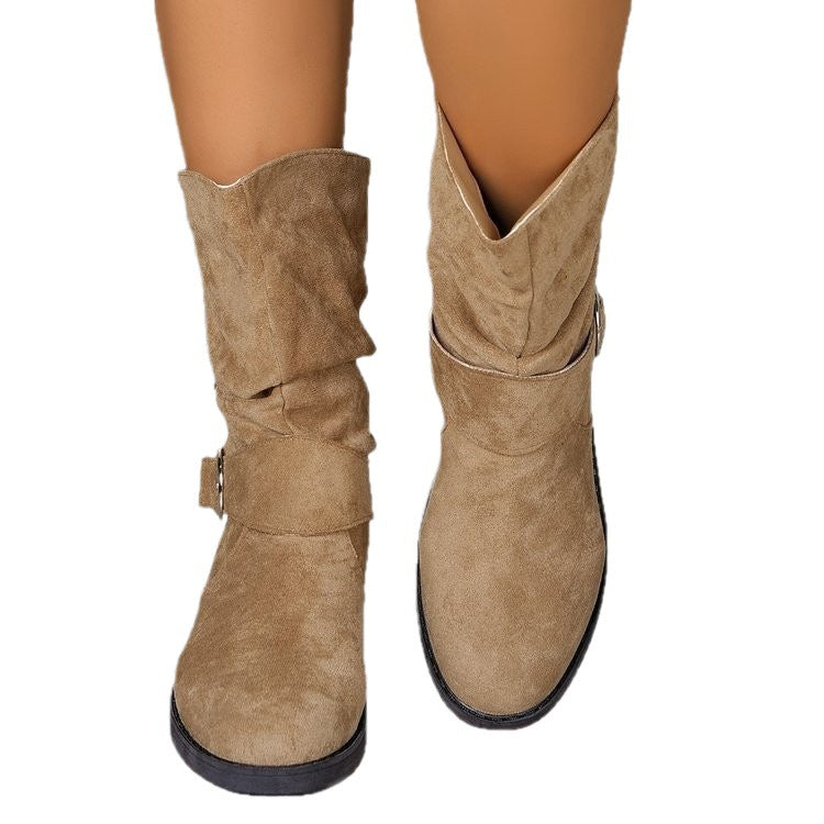 Sarah Express Suede Chunky Heel Cutout Ankle Boots