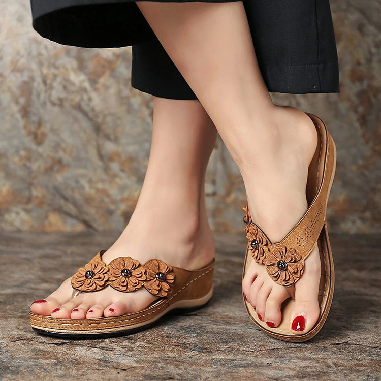 Sarah Express Floral Wedge Sandals Retro Summer Slides