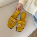 Sarah Express Handmade Full-Grain Leather Buckle Slide Sandals Yellow