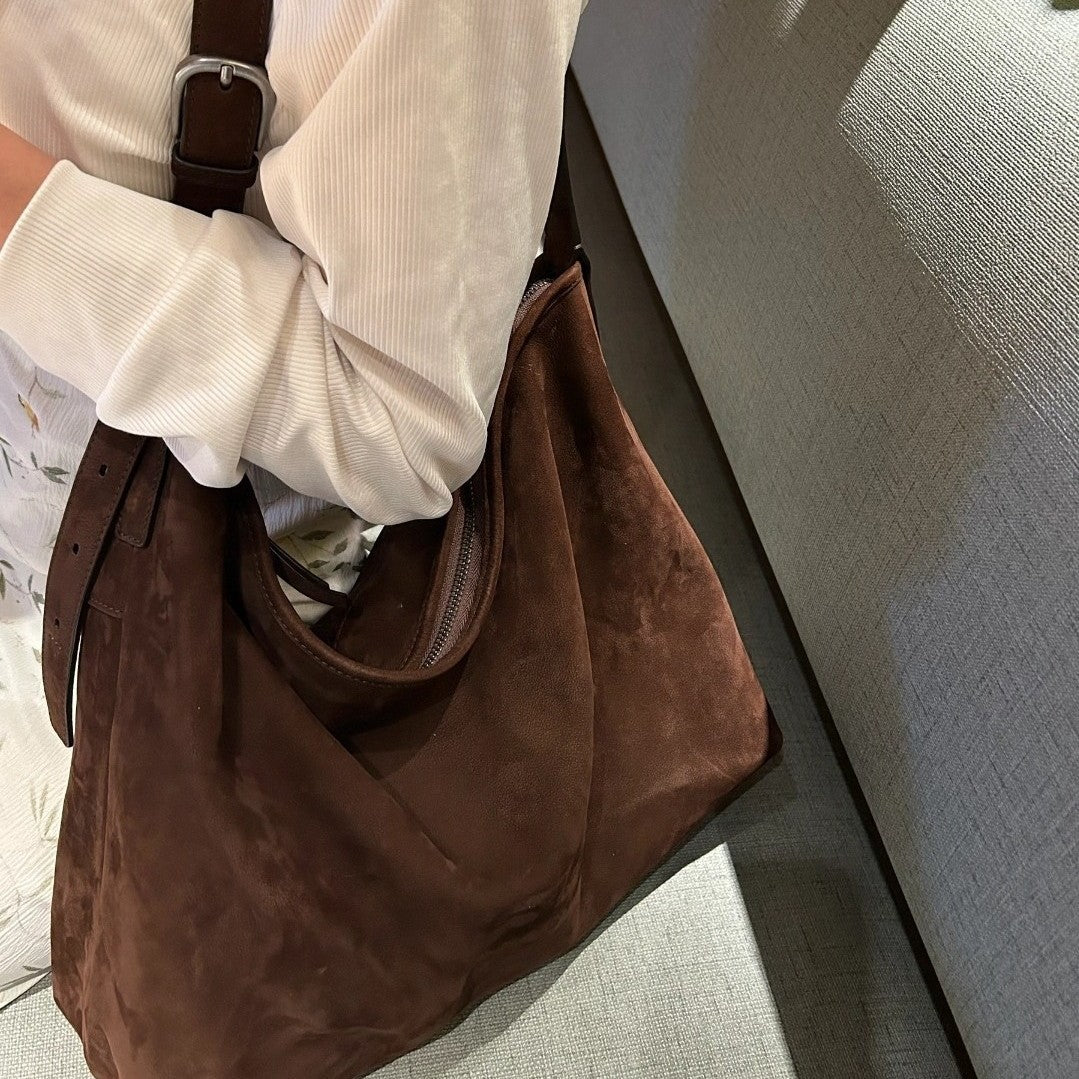 Sarah Express Matte Cowhide Leather Vertical Crossbody Bag