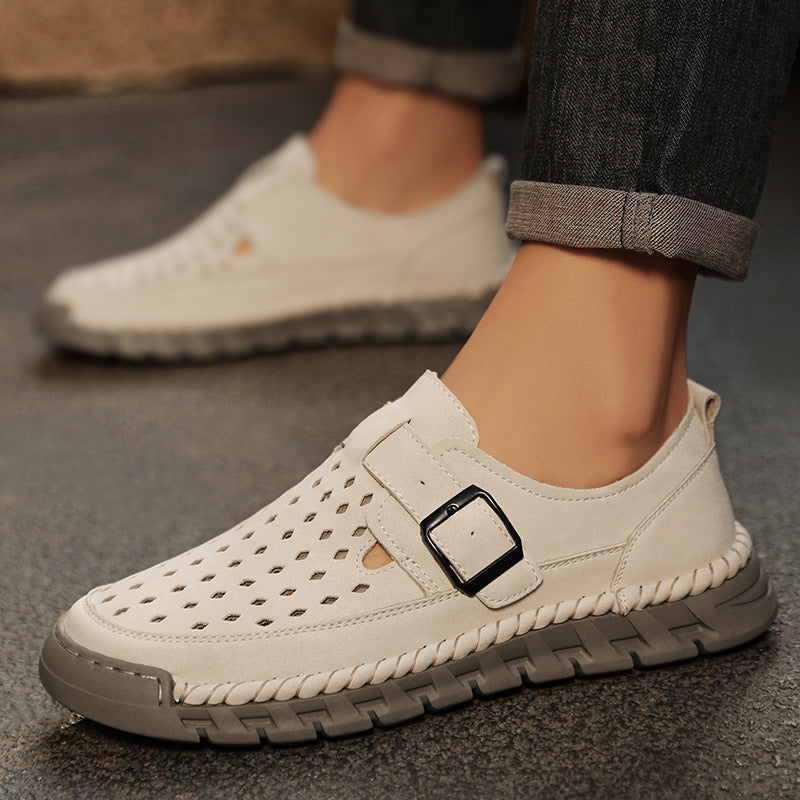 Sarah Express Men's Breathable Casual Buckle Leather Shoes