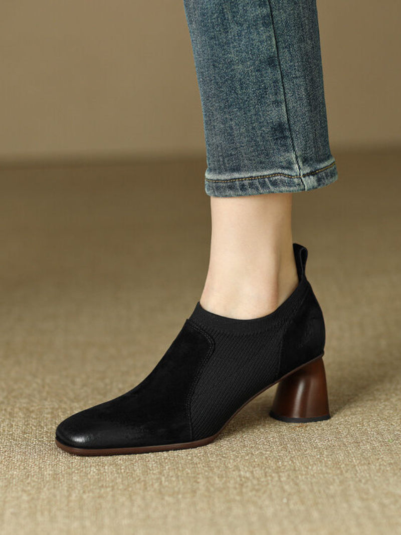 Sarah Express Square Toe Chunky Heel Slip-On Pumps
