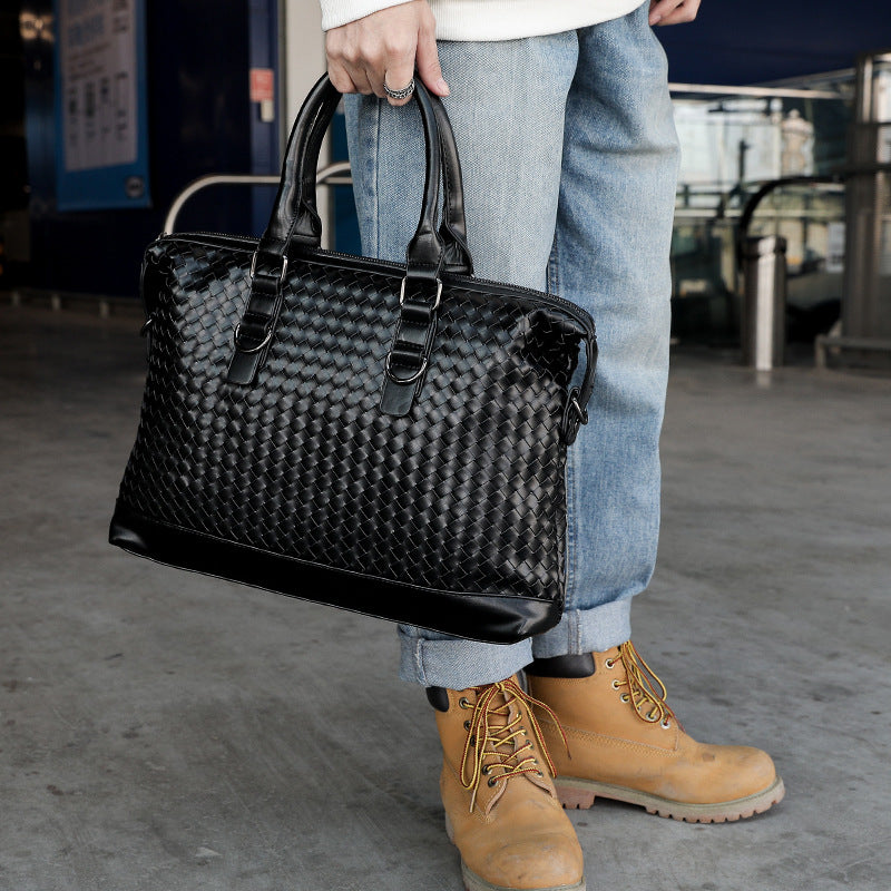 Sarah Express Woven Leather Business Laptop Briefcase