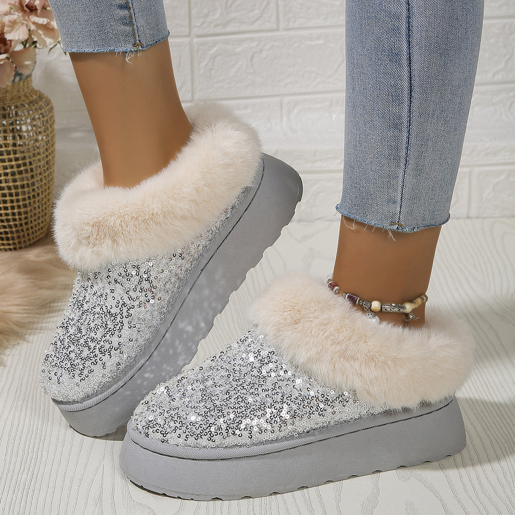 Sarah Express Sequined Plush Slip-On Platform Slippers Blue