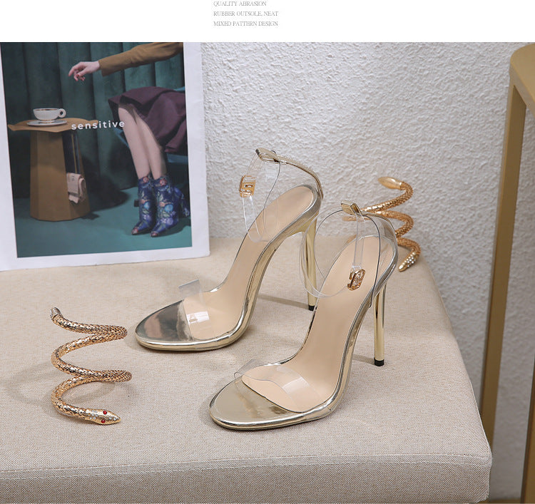 Sarah Express Gold Rhinestone Snake Wrap Stiletto Sandals
