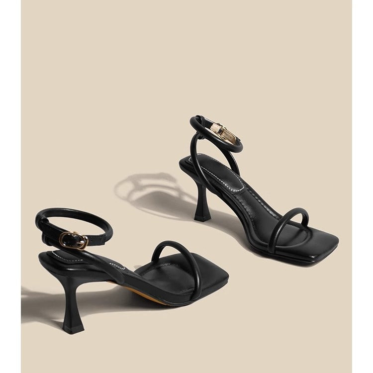 Sarah Express Ankle Strap Square Toe High Heel Sandals
