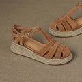 Sarah Express Suede Wedge Roman Sandals Light Brown
